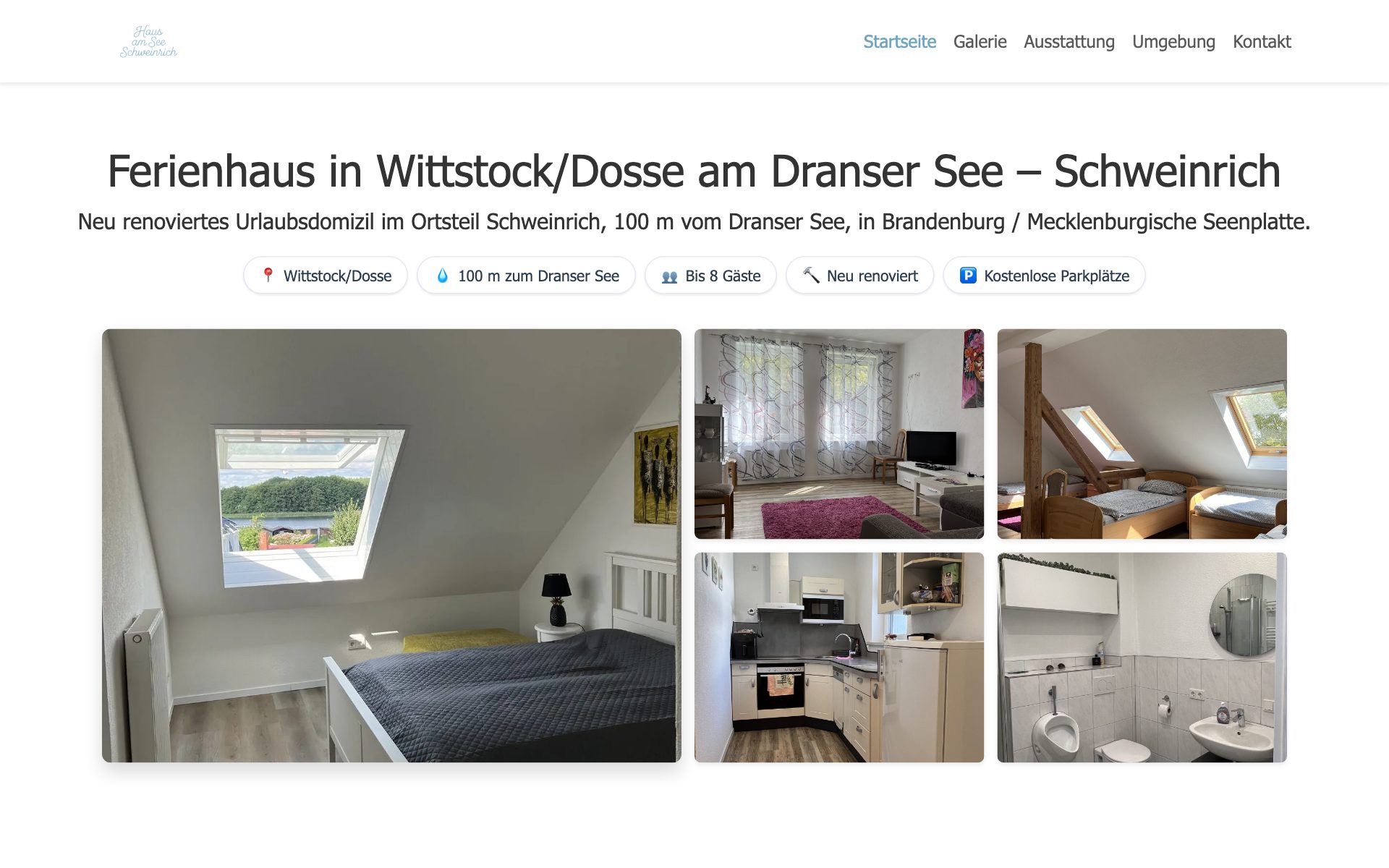 Startseite von ferienhaus-schweinrich.de mit Fotogalerie des Ferienhauses